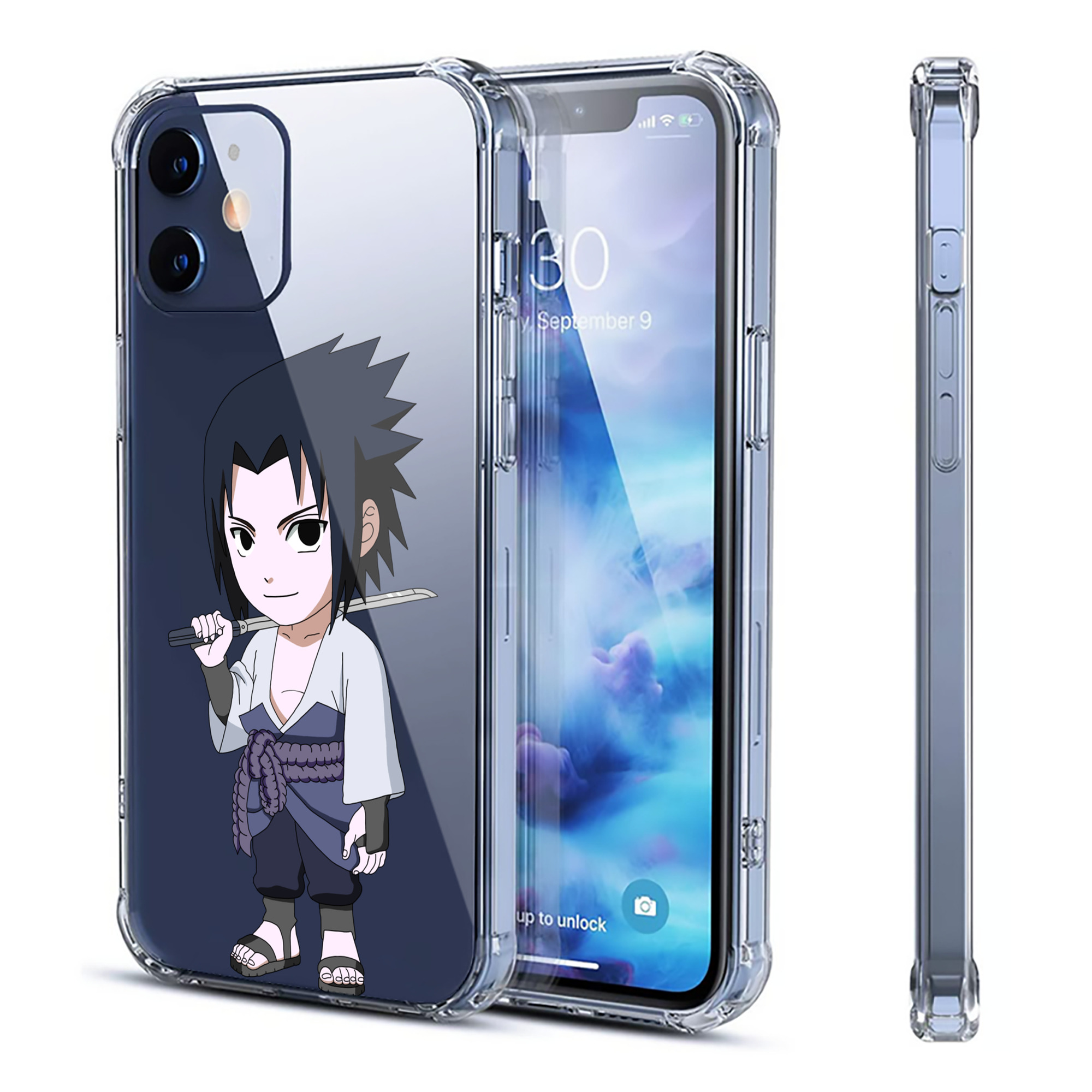 （画像用） NARUTO -ナルト- うちは サスケ Uchiha Sasuke 【iPhone 12シリーズ対応】透明スマホケース（クリアソフトケース）